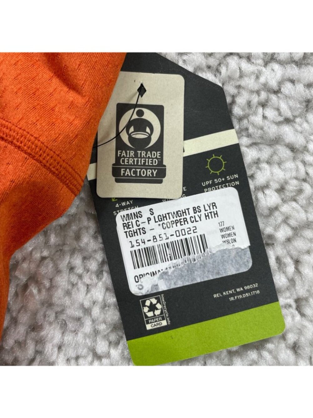 REI Co-op Lightweight Base Layer Tight Leggings Copper Clay Orange Womens Small - Picture 4 of 7